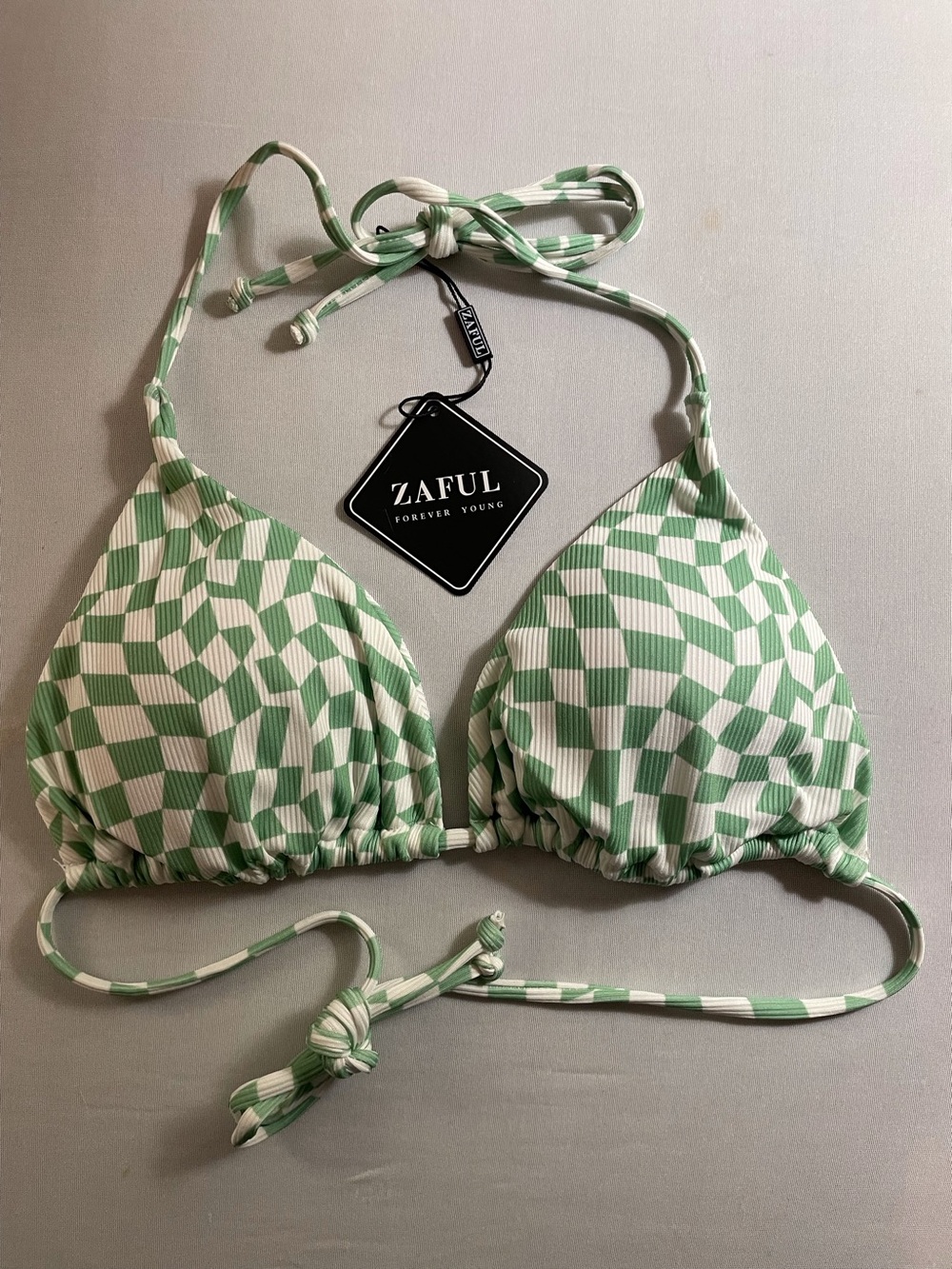 Zaful String Bikini Green & White Checkered Size 8 - Picture 7 of 14